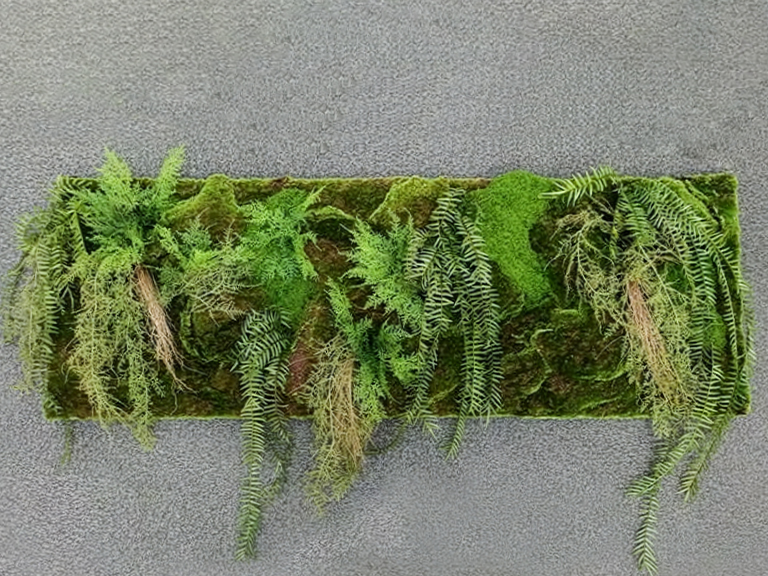 ネオンサインと組み合わせた苔パネルの壁面装飾